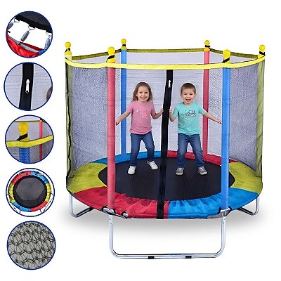 Cama Elástica Infantil 1,40m Pula Pula Trampolim Com Rede De Proteção Colorida Resistente