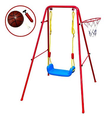 Playground Infantil 2 Em 1 Com Balanço E Cesta De Basquete Colorido Ideal Para Jardim Ou Quintal