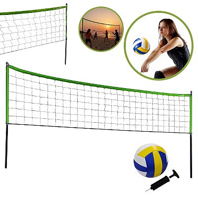Kit Rede Beach Tennis E Vôlei Com Suporte Portátil, Bola De Pvc Inclusa Ideal Para Praia E Camping