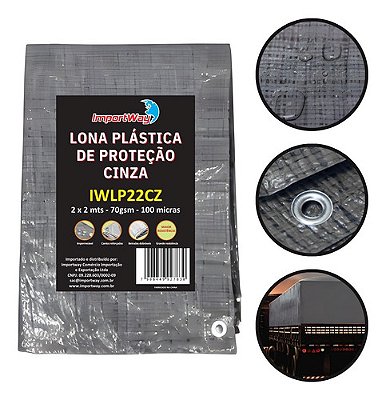 Lona Plástica Encerado Impermeável Cinza 2x2 M Multiuso Importway Para Caminhões, Piscinas E Telhados