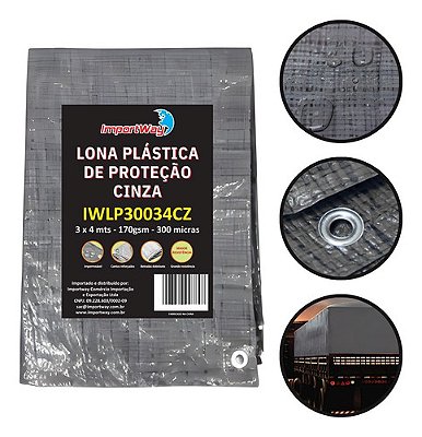 Lona Importway 3 M X 4 M Cinza 300 Micras Impermeável Multiuso Para Piscinas Camping Quintais E Caminhões