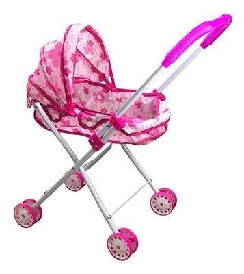 Carrinho De Boneca Importway Rosa Com 4 Rodas Tipo Berço Ideal Para Brincadeiras