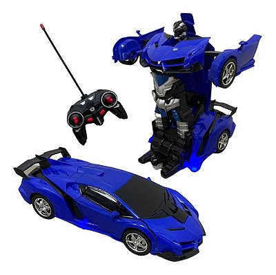 Carrinho Controle Remoto 1:18 Azul Importway Vira Robô Diversão Garantida
