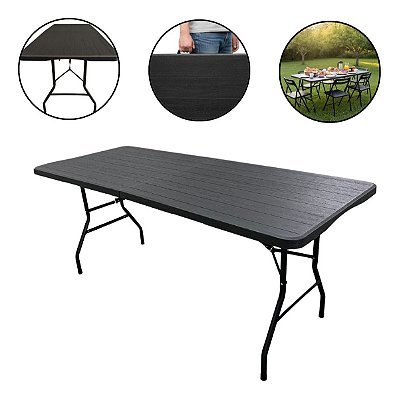 Mesa Dobrável Portátil 1,80x0,73m Estampa Madeira Importway Vira Maleta Para Camping E Churrasco