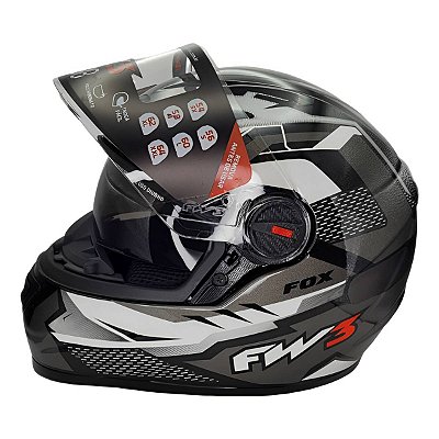 Capacete para Moto Integral Fechado GTX FOX Grafite Brilhante Com Óculos Interno Tamanho 60 - Fw3