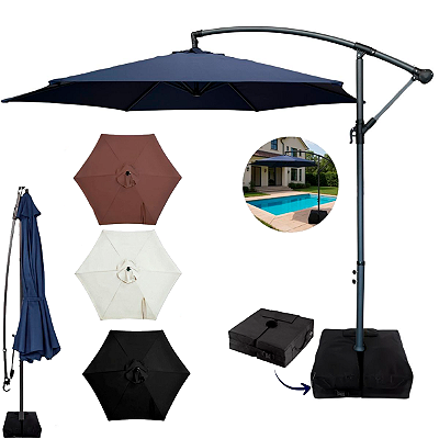 Ombrelone Lateral 3m com Base e Manivela Importway Proteção Solar UV Diversas Cores Jardim Piscina Varanda