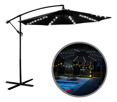 Ombrelone Lateral Preto 3,00m Com Led Importway Ideal Para Piscina, Jardim E Varanda Gourmet