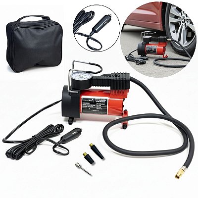 Mini Compressor de Ar Vermelho Automotivo 12V 150PSI 35L/min c/Selante e Bolsa Portátil p Carro Moto Bicicleta Importway