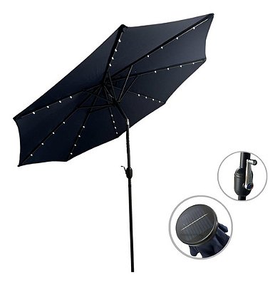 Ombrelone Azul Articulado Com Led 2,70m Base Central Importway Ideal Para Piscina, Jardim E Praia