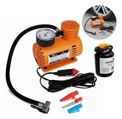 Mini Compressor De Ar Automotivo 300psi 20l/min Com Selante Importway Portátil Ideal Para Carro E Moto