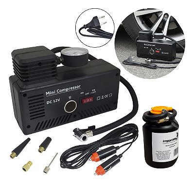 Mini Compressor De Ar Elétrico 2x1 300psi 30l/min Com Selante Portátil Automotivo Para Carro E Moto