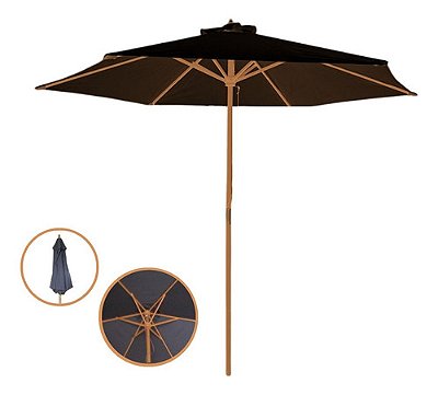 Ombrelone Guarda Sol Central De Madeira 2 Metros Preto Importway Ideal Para Jardim Piscina E Praia
