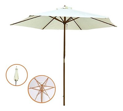 Ombrelone De Madeira Branco 2,40m Importway Proteção Uv Perfeito Para Piscina, Praia E Jardim