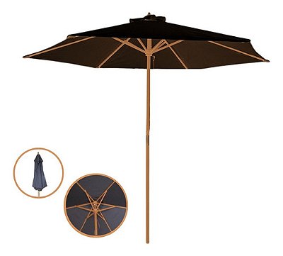 Ombrelone De Madeira Preto 2,40m Importway Proteção Uv Perfeito Para Piscina, Praia E Jardim