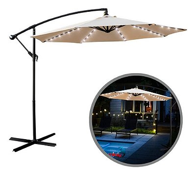Ombrelone Lateral Branco 3,00m Com Luzes Led Proteção Uv Importway Ideal Para Jardim, Piscina E Área Externa