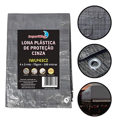 Lona Plástica Impermeável Encerado Multiuso Cinza 4x3m Importway Ideal Para Piscina, Caminhão E Quintal