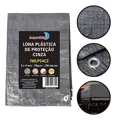 Lona Cinza Polietileno 70g/m² 100 Micras 5×4m Impermeável Ideal Para Piscina Camping Obra Carga Caminhão