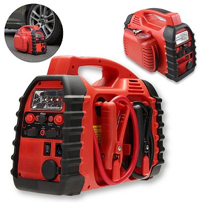 Auxiliar de Partida 6 em 1 Automotivo 12V 500A com Compressor de Ar 260PSI Lanterna e Porta USB Portátil - Importway