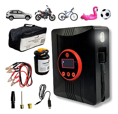 Mini Compressor 150 Psi Com Selante E Bolsa Inflador Rápido De Pneus Carro Moto Bóias Colchões Bolas Importway