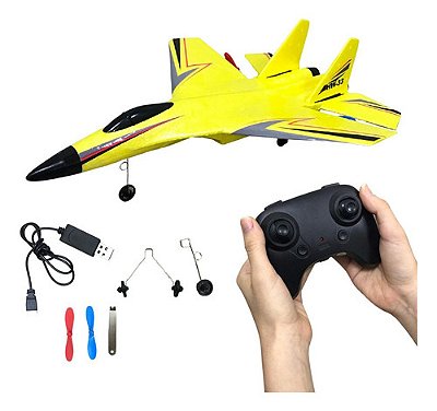 Avião Planador Infantil Importway Leve Amarelo Elétrico Controle Remoto Bateria Recarregável