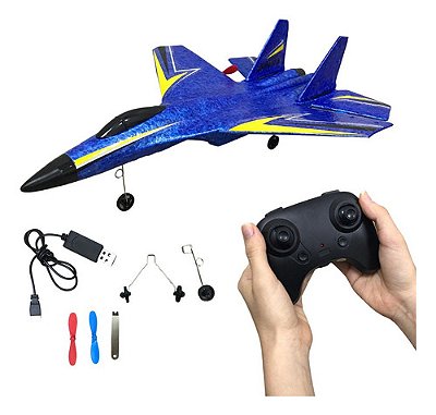 Avião Planador Infantil Importway Leve Azul Elétrico Controle Remoto Bateria Recarregável