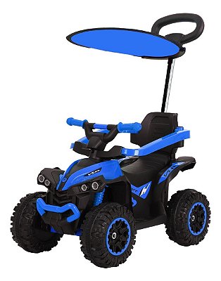 Quadriciclo Elétrico Infantil 6v Azul Com Empurrador E Cobertura Recarregável Luzes E Som Importway