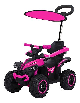 Quadriciclo Elétrico Infantil 6v Rosa Com Empurrador E Cobertura Recarregável Luzes E Som Importway