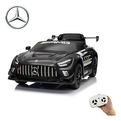 Mini Carro Elétrico 12v Mercedes Benz Gt3 Preto Licenciado Importway Com Luz Som E Controle Remoto