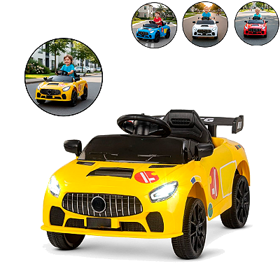 Carro Elétrico Infantil 12V Esportivo Com Controle Remoto Acelerador Música e Luzes LED Amarelo Azul Branco Vermelho
