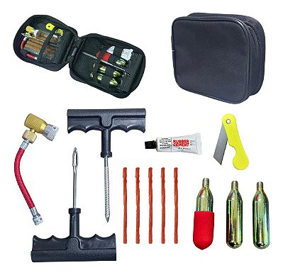Estojo De Reparo De Pneu 15 Peças Kit Emergência Automotivo Portátil Ideal Para Carros E Motos