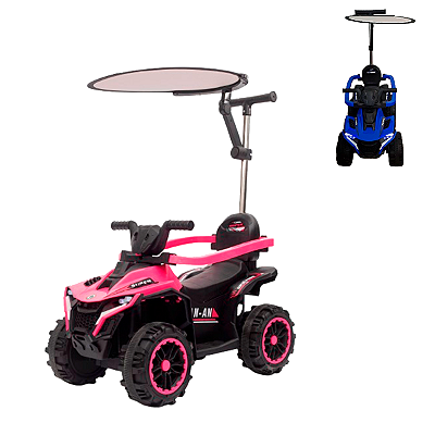 Mini Quadriciclo Elétrico 6V Infantil Com Empurrador Cobertura E Bateria Recarregável Rosa e Azul Proteção - Importway