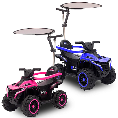 Quadriciclo Elétrico 6V Infantil Com Empurrador Cobertura E Bateria Recarregável Rosa ou Azul - Importway
