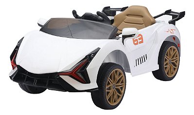 Mini Carro Elétrico 12v Infantil Branco Com Controle Remoto E Luzes Para Direção Segura