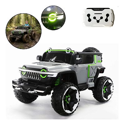 Mini Jipe Elétrico Infantil 12v Cinza Importway Com Luz Som Usb Controle Remoto Bivolt