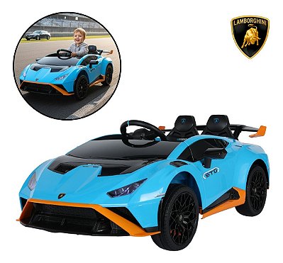 Carro Elétrico Infantil 12v Lamborghini Azul Com Luz Música Usb Controle E 3 Velocidades Bivolt