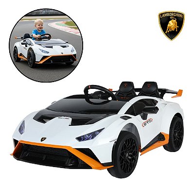 Carro Elétrico Infantil 12v Lamborghini Branco Com Luz Música Usb Controle E 3 Velocidades Bivolt
