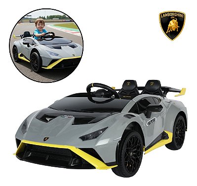 Carro Elétrico Infantil 12v Lamborghini Cinza Com Luz Música Usb Controle E 3 Velocidades Bivolt