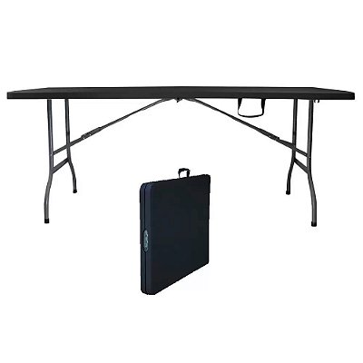 3x Mesas Dobráveis Preta 1.8m Nautika Fácil Transporte Camping Festa Pescaria Alça Transporte