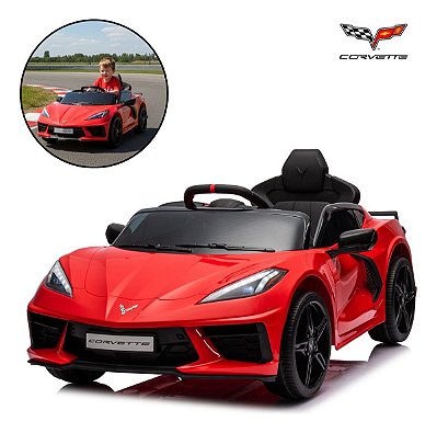Mini Carro Elétrico Infantil 12v Corvette C8 Vermelho Com Luz, Som, Controle Remoto E Licenciamento Oficial