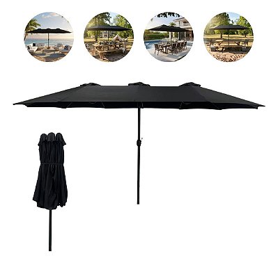 Ombrelone Guarda Sol Duplo 4,60m Preto Central Importway Para Piscina, Praia, Camping E Área Externa