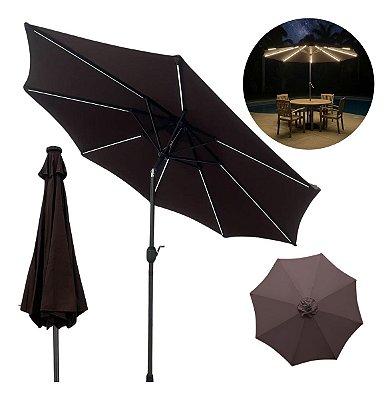 Ombrelone Central Articulado 2,70m Terracota Com Led Nas Varetas Para Piscina, Jardim E Área Externa