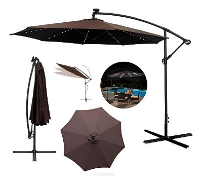 Ombrelone Lateral 3,00m Terracota Com Led Embutido Ideal Para Piscina, Jardim E Área Externa