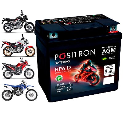 Bateria Para Moto Motocicletas BP6 D 12V 6A Compatível Honda Fan Titan CG 125/150/160 XRE 300 TTR 125 (Direito) Pósitron
