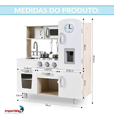 Cozinha Infantil Grande Mdf Bege Com Geladeira Fogão Pia Torneira E Micro-ondas Brinquedo Realista Completo Mini Chef