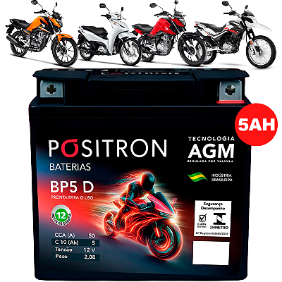 Bateria Para Moto Motocicletas BP5 D 12V 5A Compatível com Biz Titan Fan Bros - Pósitron - clone