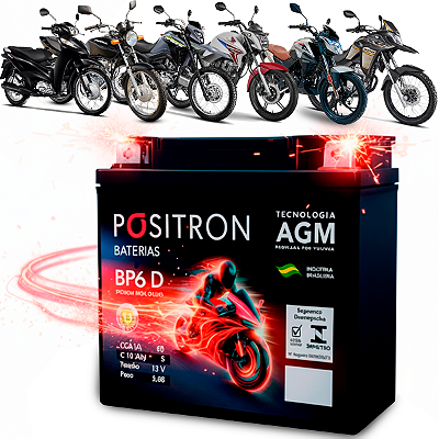 Bateria Para Moto Motocicletas BP6 D 12V 6A Compatível Honda Fan Titan CG 125/150/160 XRE 300 TTR 125 (Direito) Pósitron