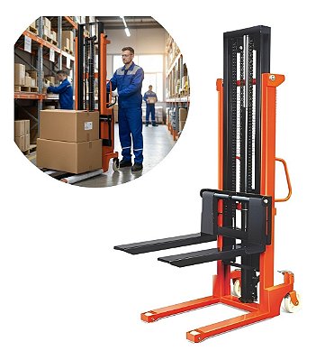 Empilhadeira Semi Elétrica 2 Toneladas C/ Elevação De 3 Metros Sistema Hidráulico Suave Ideal Para Depósitos E Logística