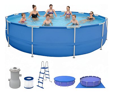 Piscina 16925l Estruturada Com Filtro Capa Forro E Escada Pacote Completo Para Uso Familiar Com Alta Durabilidade