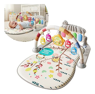Tapete De Atividades Bebê Bege Com Piano Musical E Móbile Para Desenvolver Coordenação Motora E Cognição