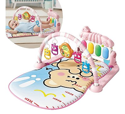 Tapete De Atividades Bebê Rosa Com Piano Musical E Móbile Para Desenvolver Coordenação Motora E Cognição